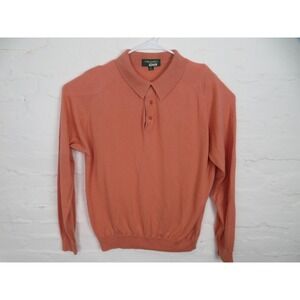 Tom James Sweater Mens XL Salmon Silk Tencel Cashmere Polo Knit Long Sleeve